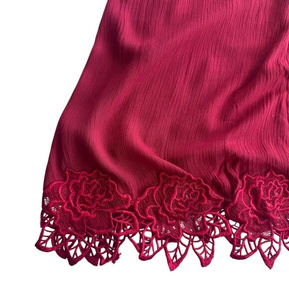 Free People Wicked Spell Brick Red Rose Crochet Trim Dress Small - Picture 4 of 6
